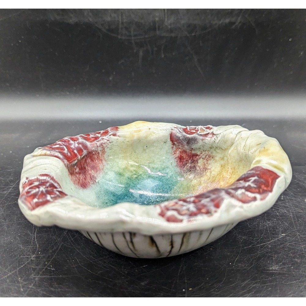 Handmade Studio Art Pottery Ceramic Bowl Red‎ Green 7" Signed Rita Glazed